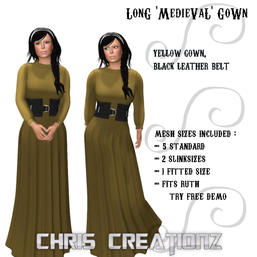 gown long Medieval dress-leather belt, yellol-black f.png